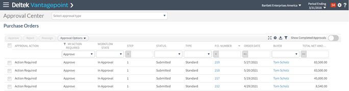 Vantagepoint Purchase Order Approvals